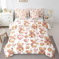 Erosebridal Pink Bowknot Bedding Sets Full Size, Cartoon Bear Animal Bedding Full Size, Princess Ribbon Reversible Comforter Sets with Sheets, Microfiber Room Decorative, 7pcs
