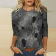 thumbnail image 2 of Riecok 3/4 Length Sleeve Women's Shirts Crewneck Spiderweb Printed Tunic Tops Loose Casual Blouses Gray XL, 2 of 5