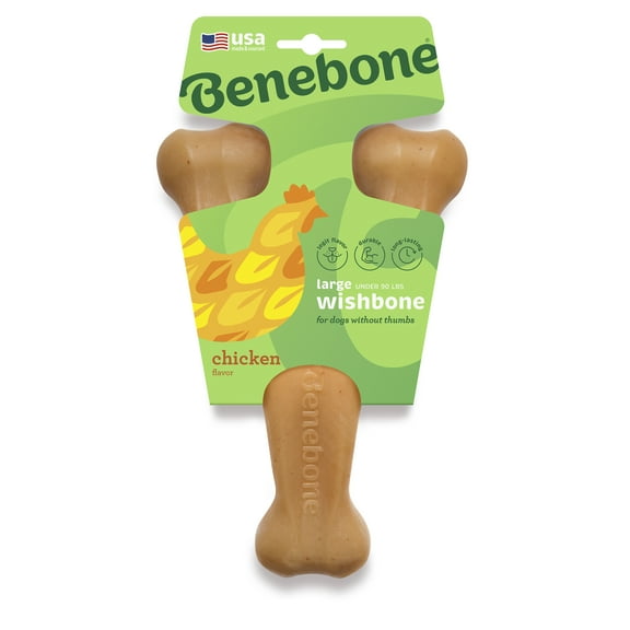 Benebone Wishbone Durable Dog Chew Toy for Aggressive Chewers, Real Chicken, Large
