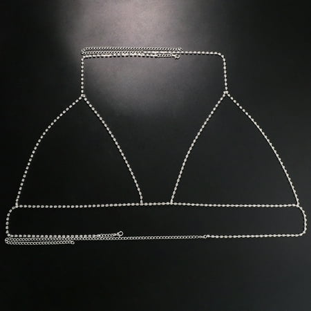 MATROOY Bikini Crystal Chest Bra Chain Women Body Decoration Lingerie Nipple Jewelry-silver