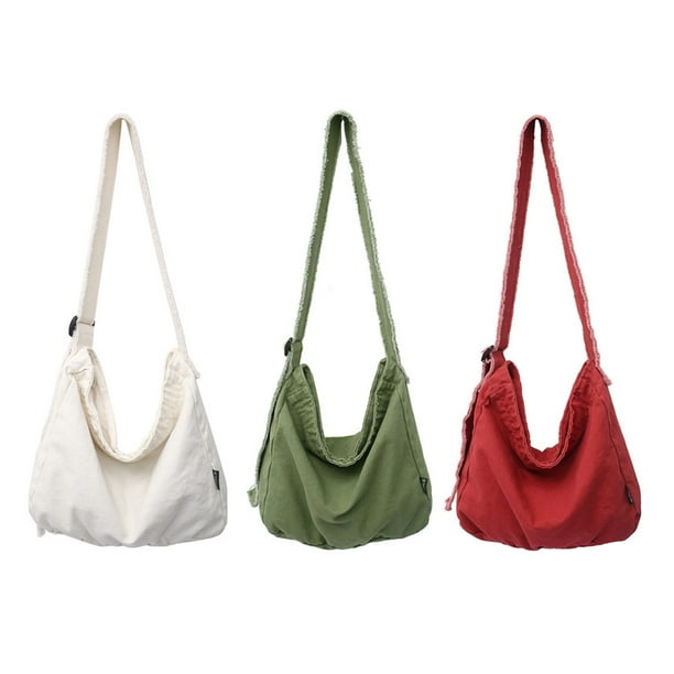 Bolso de lona para mujer, bolso bandolera, casual, bolso de hombro grande, bolso de compras, estilo unisex Blanco + Rojo + Verde