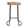 thumbnail image 4 of 24 Inch Handcrafted Backless Barstool, Natural Brown Mango Wood Thick Saddle Seat, Black Iron Base, 4 of 7
