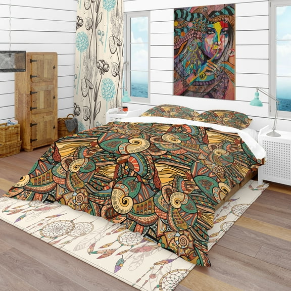 Designart 'Abstract Pattern with Marine Inhabitants' Bohemian & Eclectic Duvet Cover Set