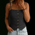 thumbnail image 4 of Camisole for Women Linen Women’s Square Neck Front Button Camisole, Spaghetti Strap Sleeveless Cami Tops, Asymmetric Hem Slim Fits Tank Tops Black XL, 4 of 7