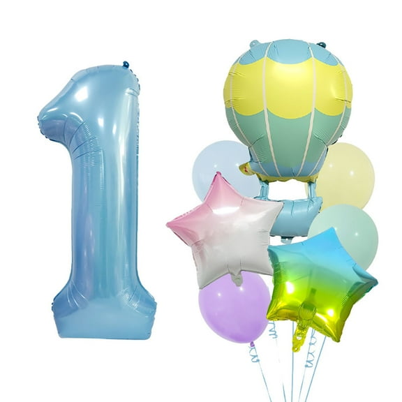 Macaron Hot air Balloon Themed Aluminum Film Balloon Set with Gradient Five Pointed Star for Birthday Party Decoration.
