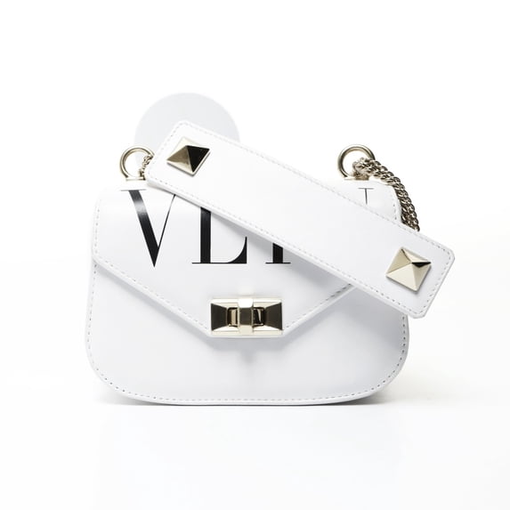 Pre-Owned Valentino Small VLTN Leather Shoulder Bag in White