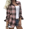 thumbnail image 5 of ClodeEU Women's Collared Button Down Long Sleeve Plaid Shirt,Casual Shacket with Chest Pocket ,Women's Plus L, 5 of 6