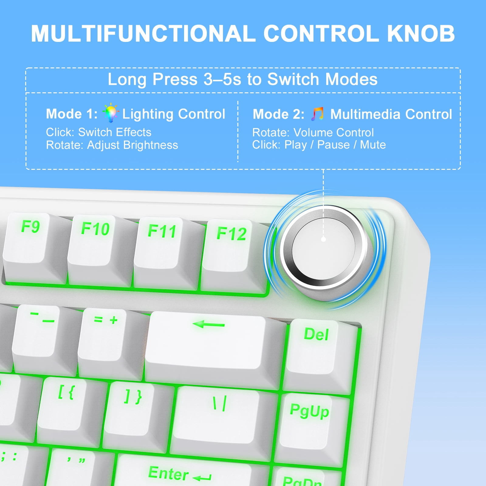 AULA F75 75% Wireless Mechanical Gaming Keyboard, Hot Swappable, RGB Backlit, BT5.0/2.4GHz/Type-C, Pre-lubed Reaper Switches