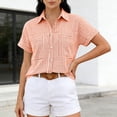 thumbnail image 2 of PIWHJQK Women Casual Sleeveless T Shirt Blouses Plaid Notched Collar Short Sleeve Buttoned Shirt with Front Pocket Summer Outfits, 2 of 6