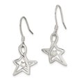 thumbnail image 3 of Sterling Silver Polished Diamond-cut Star Dangle Earrings, 3 of 5