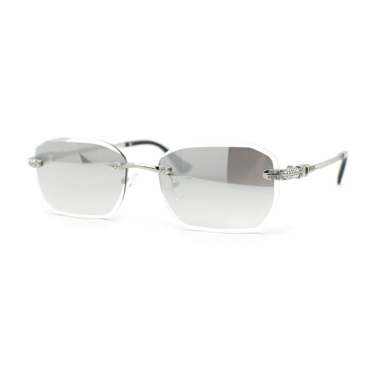 Rhinestone Jewel Stud Metal Rimless Bevel Lens Rectangle  display picture 2
