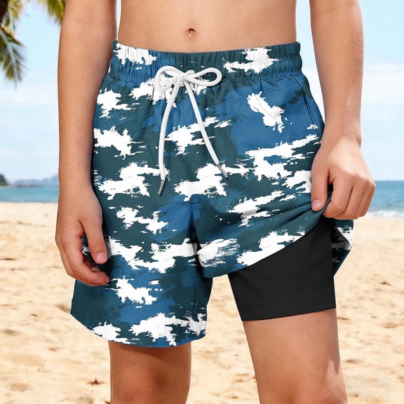 Boys Camo Swim Trunks 2 in 1 Quick Dry Board Shorts with Liner Boys Swimwear Beach Shorts,Size 5 T