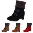 thumbnail image 7 of Dress Combat Boots for Women with Hidden High Heels Vintage Fall Winter Suede Knit Wedge Mid Calf Ankle Booties, 7 of 7