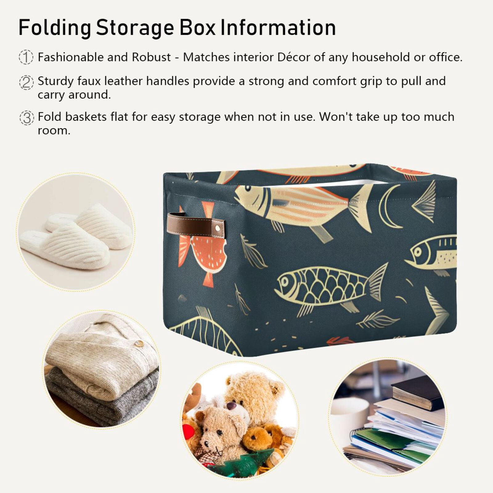 Fish Cartoon Storage Bins Baskets With Handles Storage Box Clothes Organizer Organization Toys