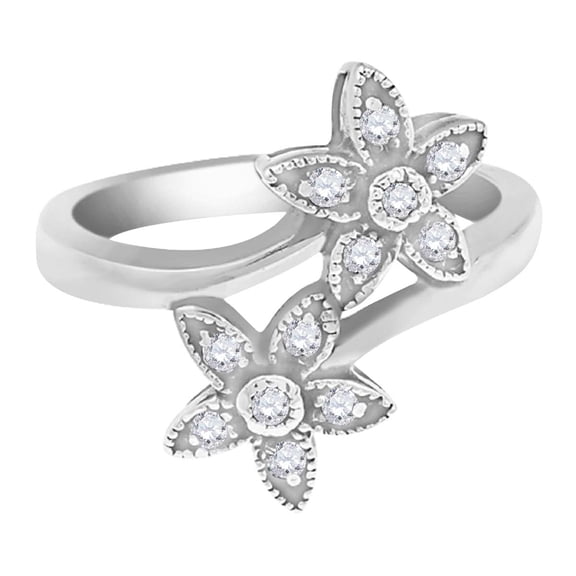Aonejewelry 0.20 Ct. Ttw Diamond Flower Shaped Ring In 10K White Gold