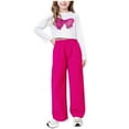 thumbnail image 3 of VBTAPA 2 Piece Outfits for Girl Bow Print Long Sleeve Tee Pants Set Cute Outfits Birthday Gifts Hot Pink 9-10 Years, 3 of 8