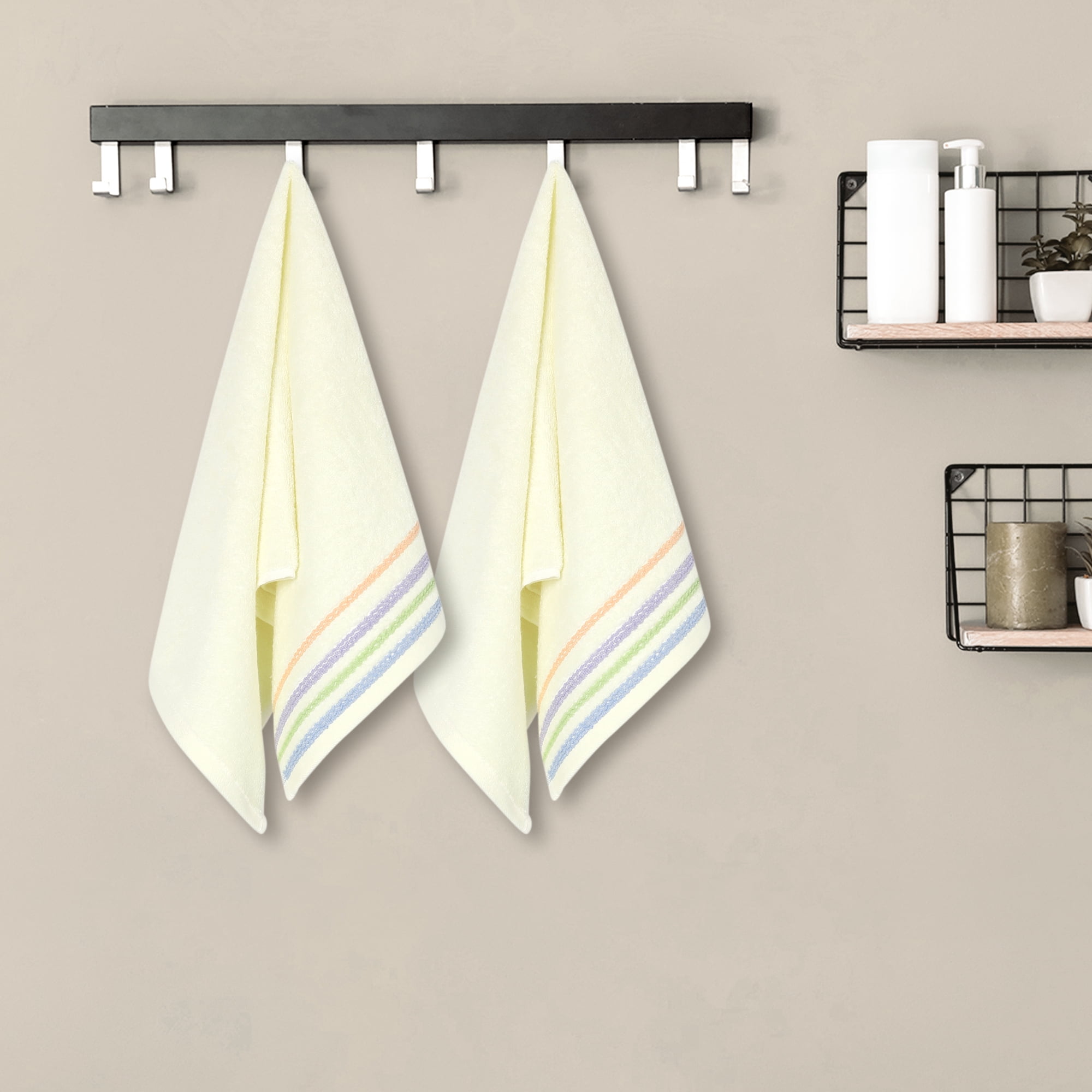 Unique Bargains 4 Pcs Hand Towels Quick Drying Towel Light Yellow/Light Grey 13"x30"