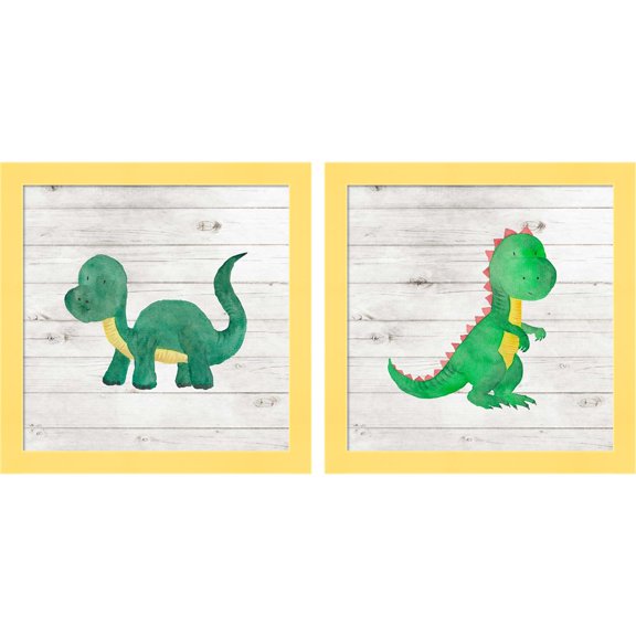 Great Art Now Water Color Dino A by Tamara Robinson, 2 Piece Framed Art Set Each 14"W x 14"H