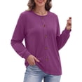 thumbnail image 2 of MOSHU Crewneck Sweatshirts for Women Decorative Buttons Long Sleeve Shirts Fashion Pullover Womens Sweatshirts Fall Tops, 2 of 11