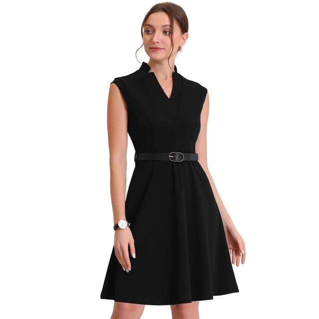 Vestido Elegante para Mujer Allegra K cuello Dividido Sin Mangas Negro XS
