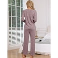thumbnail image 3 of DARING DIVA Women's 2-Piece Ribbed Knit Long Sleeve Pajama Sets XS Purple, 3 of 6