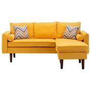 Blissful Nights L Shaped Sectional Sofa Chaise with USB Charger & Pillows, Yellow