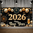 thumbnail image 6 of Gold Silver Theme Happy New Year Banner Festive Style 2026 New Year Display Decorative Ornaments Clock New Year Backdrop for New Year Party Holiday Celebration Indoor Decoration, 6 of 9