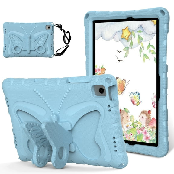 Dteck for Samsung Galaxy Tab A9 Case with Kickstand Butterfly Wings, Rugged Butterfly Kids Case Cover w/ Shoulder Strap for Galaxy Tab A9 8.7" Tablet SM-X110/X115/X117,Lightblue