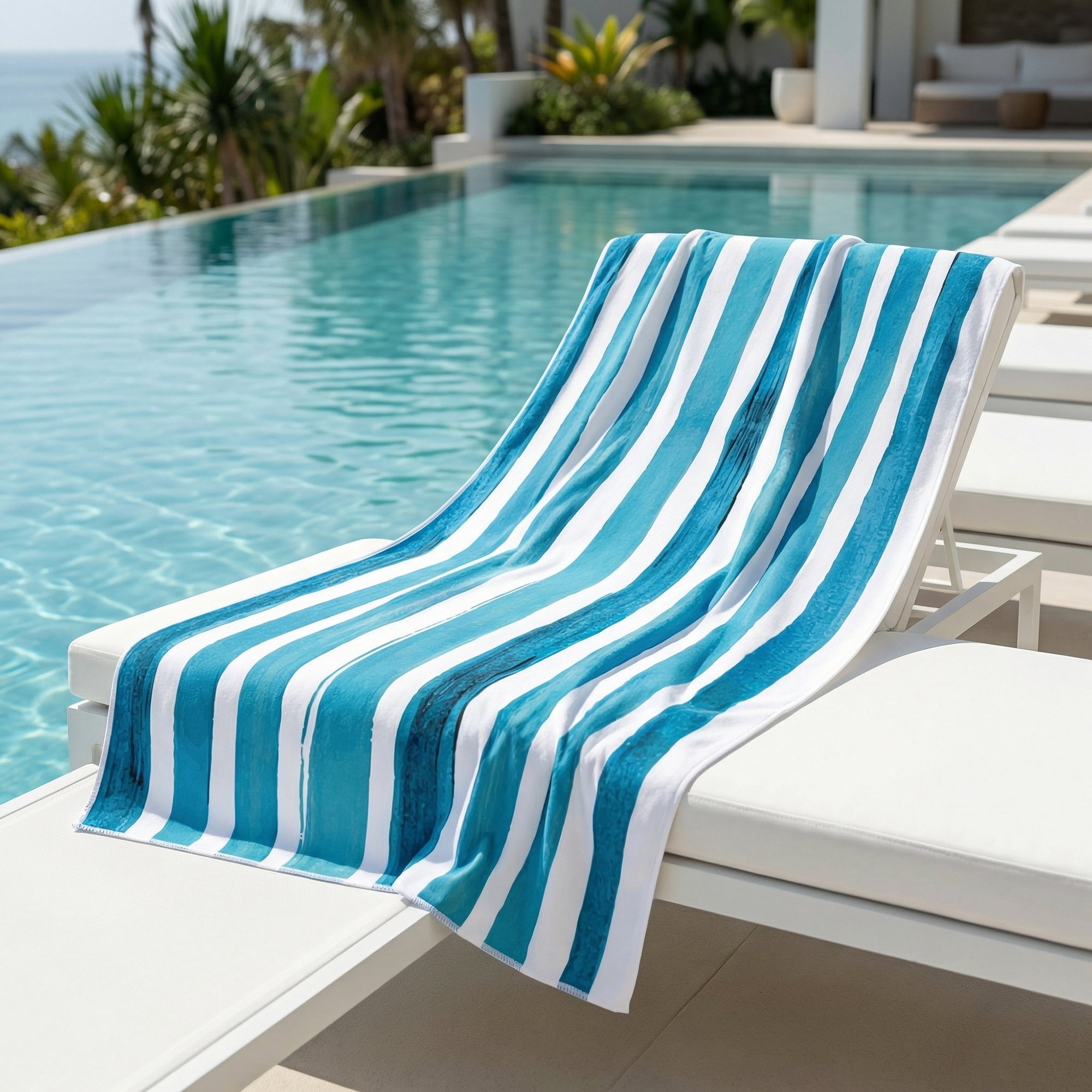 Unique Bargains Striped Lightweight Quick Dry Absorbent Beach Towel Aqua Blue 63" x 31"