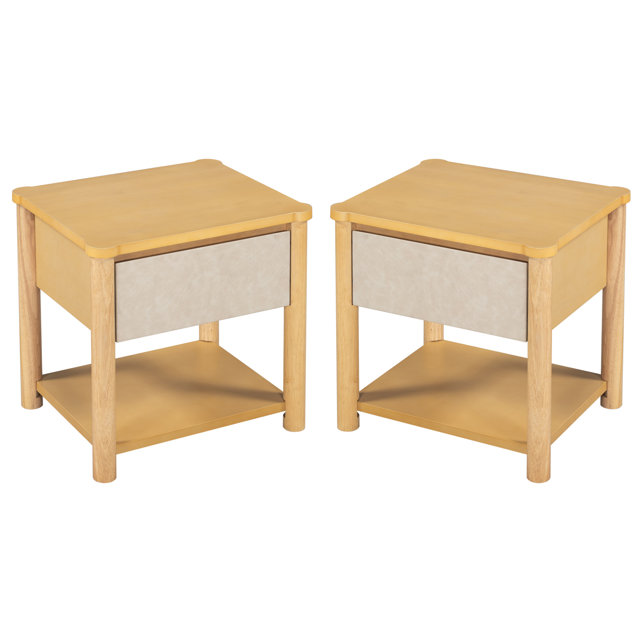 Christopher Knight Home Wood Nightstands with Drawer, Modern Farmhouse Bedside Tables, Set of 2, Natural+Beige