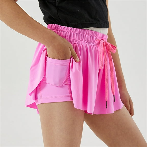 5-12T Girls Flowy Shorts with Spandex Liner 2-in-1 Youth Butterfly Skirts for Fitness, Running, Sports