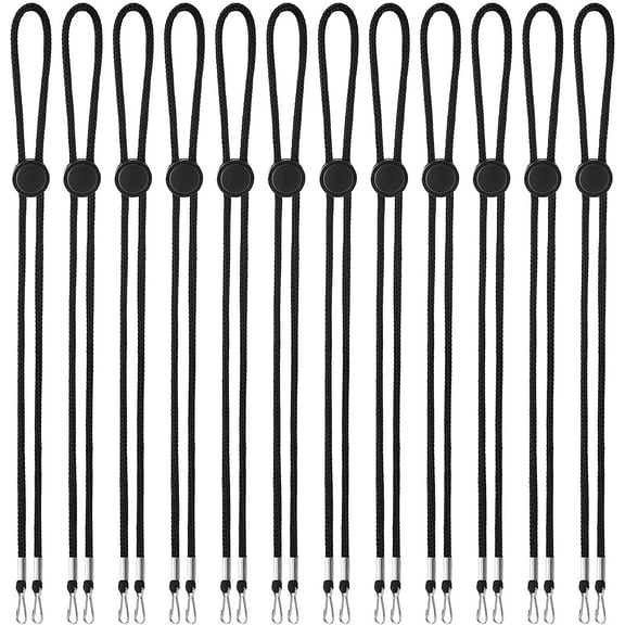 Face Mask Lanyards Mask Holder Adjustable Mask Lanyard with Clips Face Necklace Holder Strap for Women Men Kids Comfortable Around the Neck Facemask Rest Ear Saver (Black 12PCS)