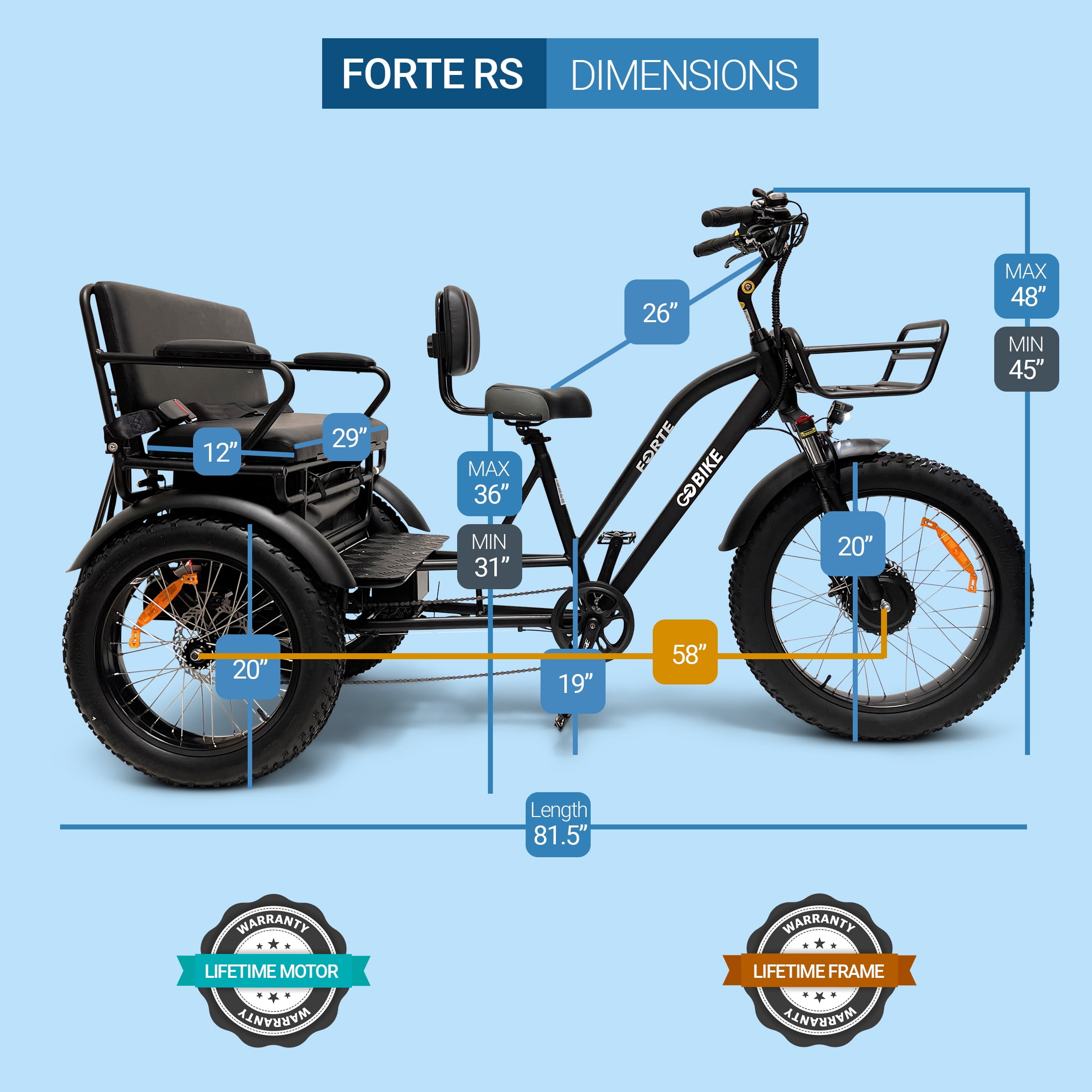 GOBIKE Forte RS Electric Bike, Electric Tricycle for Adults, Up to 65 Miles Per Charge