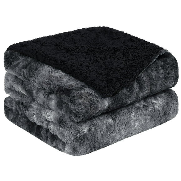 Luxury Faux Fur Blanket - Soft Warm Reversible Tie-dye Shaggy Sherpa Throw Blanket for Sofa, Couch and Bed