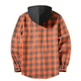thumbnail image 3 of Makaor Mens Shacket Hooded Jacket Plaid Big and Tall Button Long Sleeve Coat Fall Winter Outerwear with Pockets Orange, 3 of 6