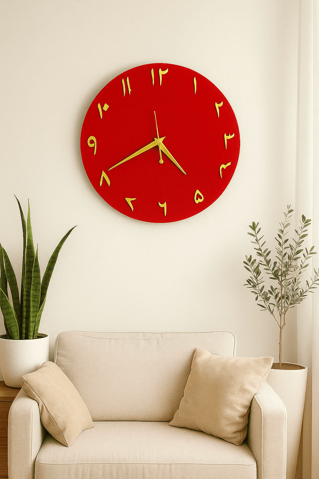Wall Clock with Golden Arabic Numerals – 12 Inch Modern Islamic Home Décor – Unique Arabic Numbers Clock for Home or Office
