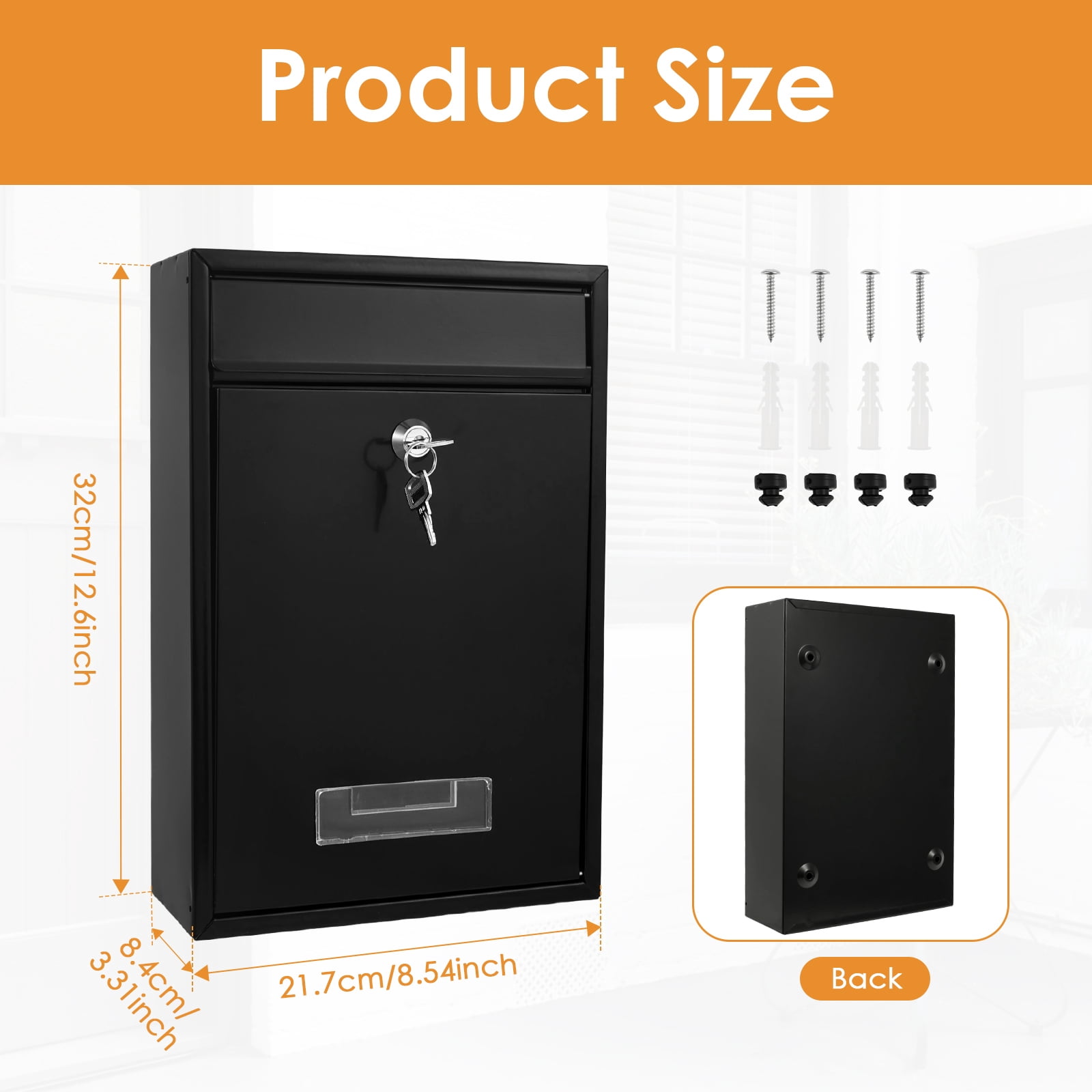 Wall Mounted Metal Mailbox with 2 Keys Weather Resistant Lockable Security Postbox Delivery Letter Box for School Office Outdoor