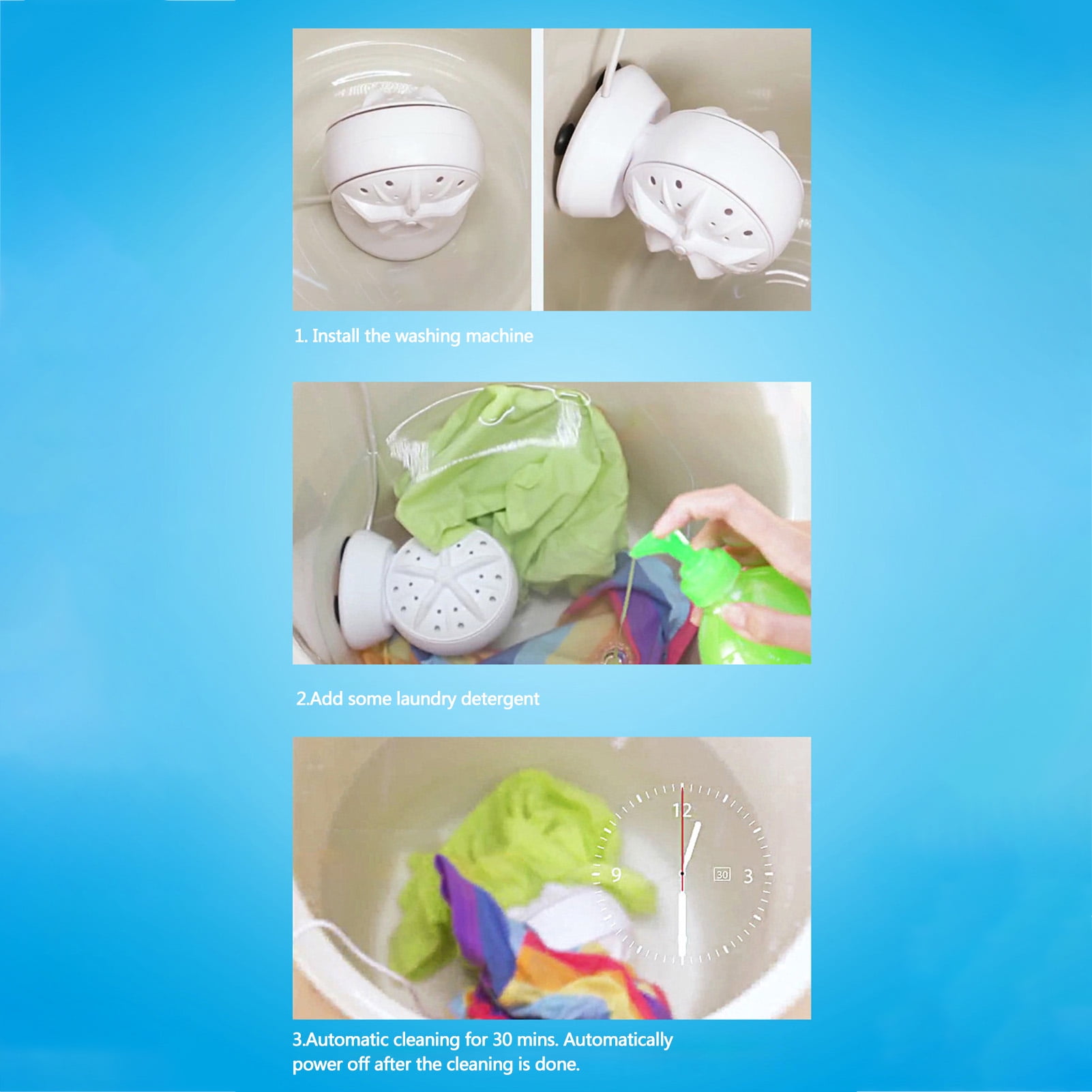 Portable Travel Washing Machine High-Power Mini Laundry Machine Double-Turbine Waving Washer 24W(Automatic Cycle Cleaning Version/ 4-Speed Adjustable Version)
