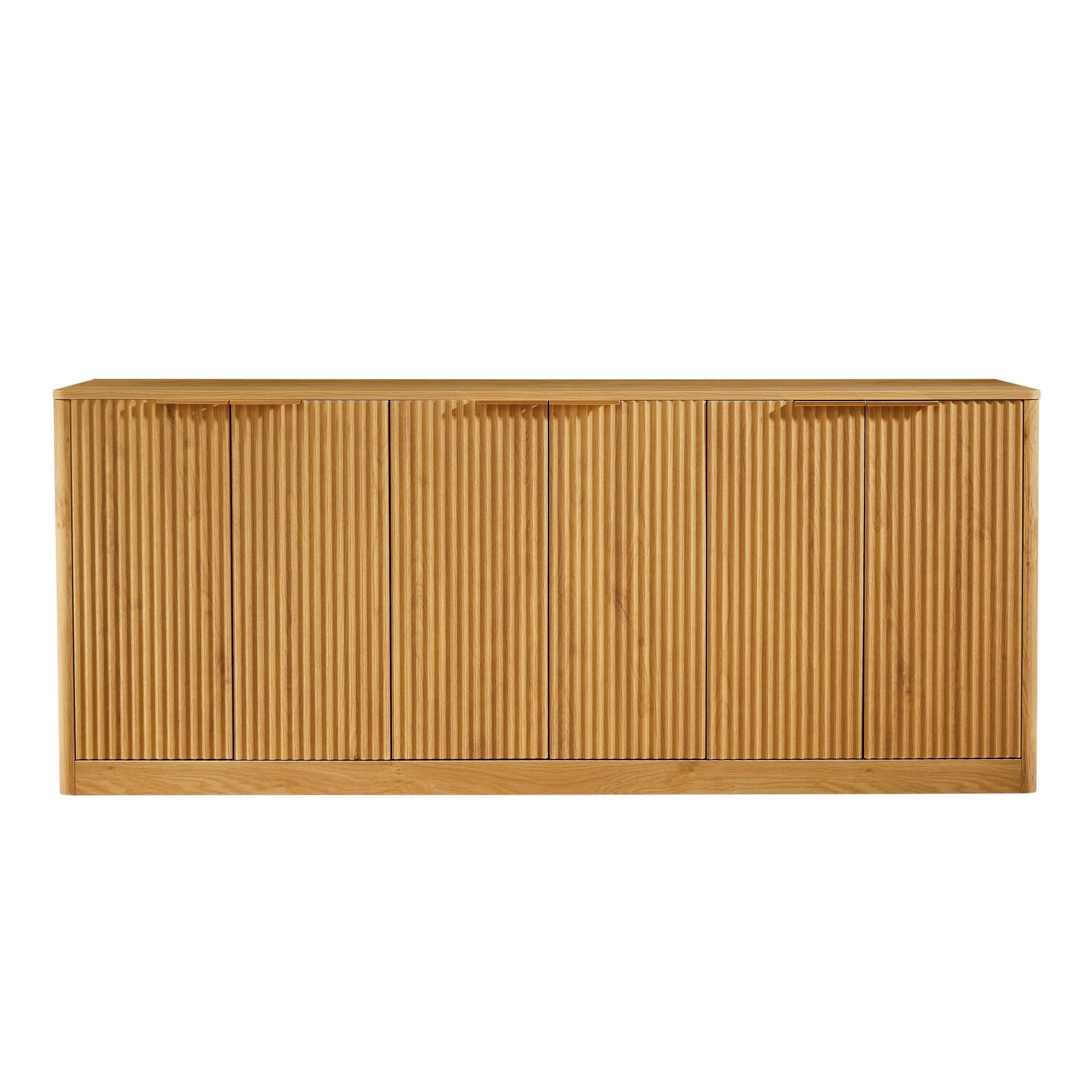 67" Modern Wavy Sideboard Cabinet, 6-Door Curved Storage Cabinet, Large TV Stand Buffet Console for Living Room Kitchen, Natural