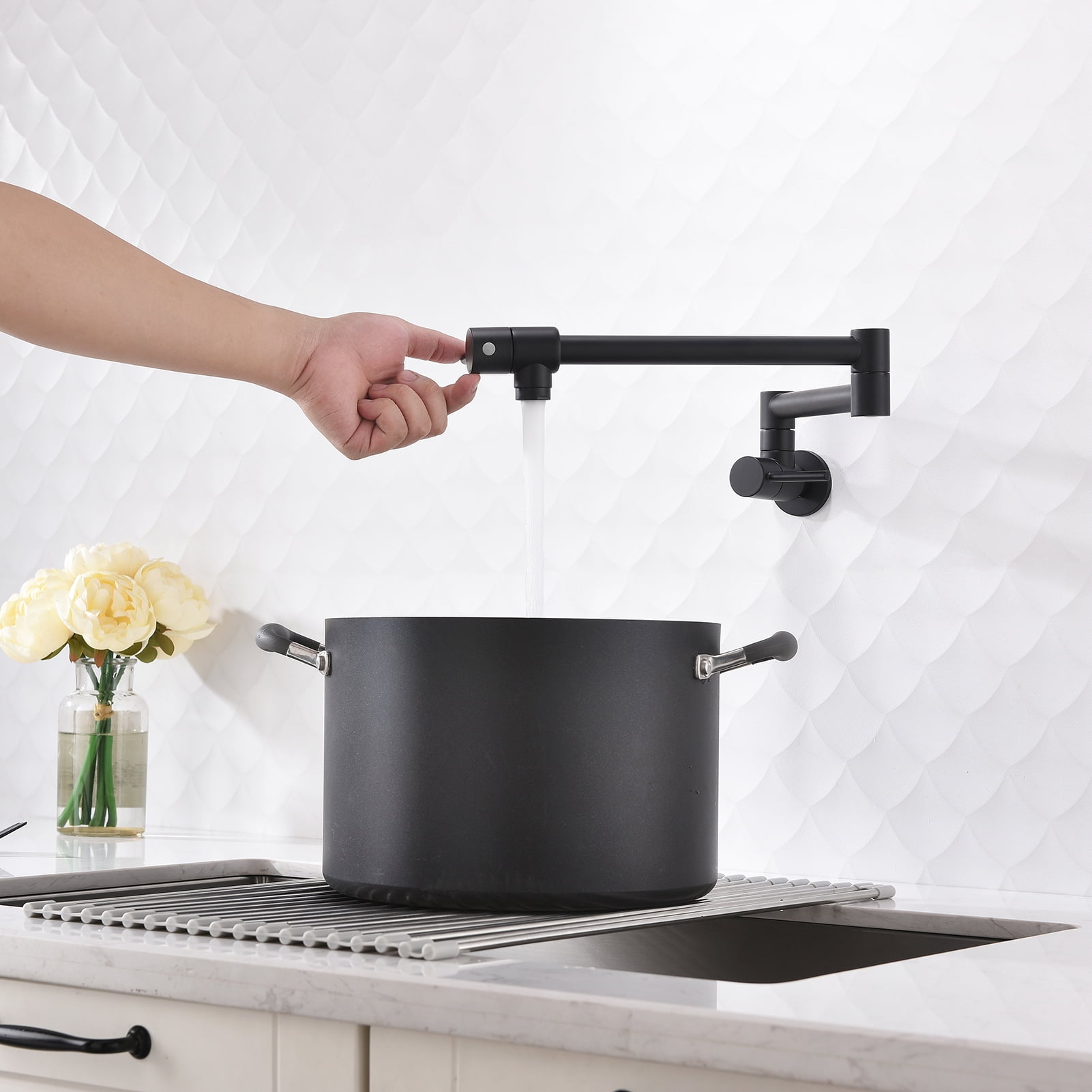 Brass Folding Faucet 1/2" NPT Wall Mount Kitchen Faucet Two Handles Cold Water Tap Black