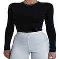 thumbnail image 1 of Femmes Chemise à Manches Longues Slim Fit Cou Basique Pull Tops, 1 of 3