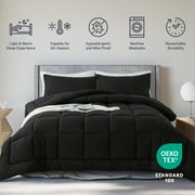 Queen Size 3-Piece All-Season Down Alternative Comforter Set Deep Black (Comforter and Pillowcase Bedding Set / bed in a bag) for Adults and Teens by KINMEROOM