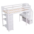 thumbnail image 5 of Twin Size Loft Bed with Drawers and Desk,Wooden Stairway bunk Bed Frame with Storage Staircase and Shelves,Solid Wood Loft Bed Frame with Safety Guardrail for Bedroom Dorm,Space Saving Design,White, 5 of 7