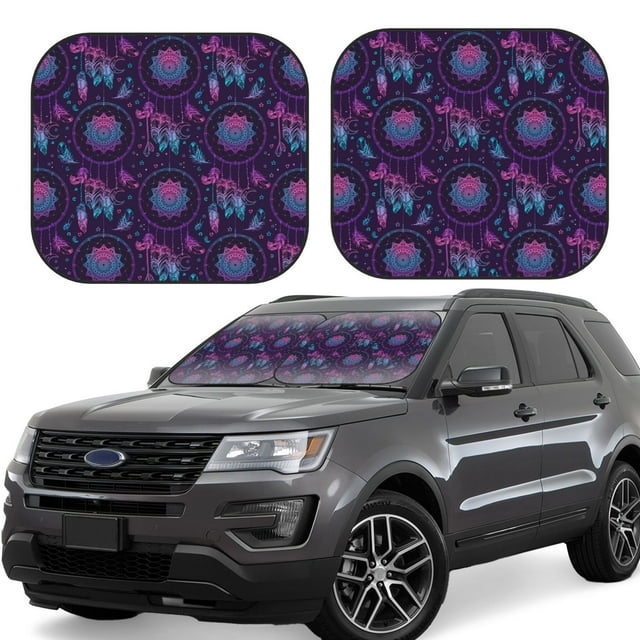 Bingfone Purple Dreamcatcher1 Windshield Sun Shade 2-Piece Foldable Car Front Window Sunshade for Most Sedans SUV Truck-Large