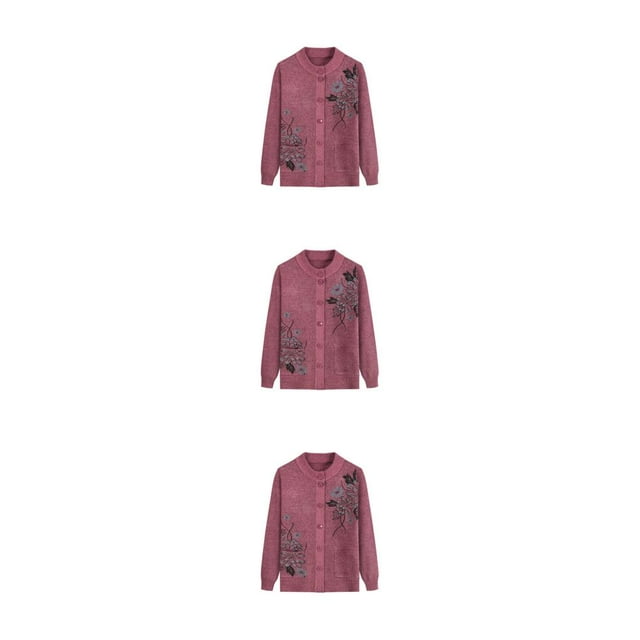 Transemion Femmes Âgées Tricot Pull Exécution Exquise Cadeaux Réfléchis Chaud M Rose 3Set