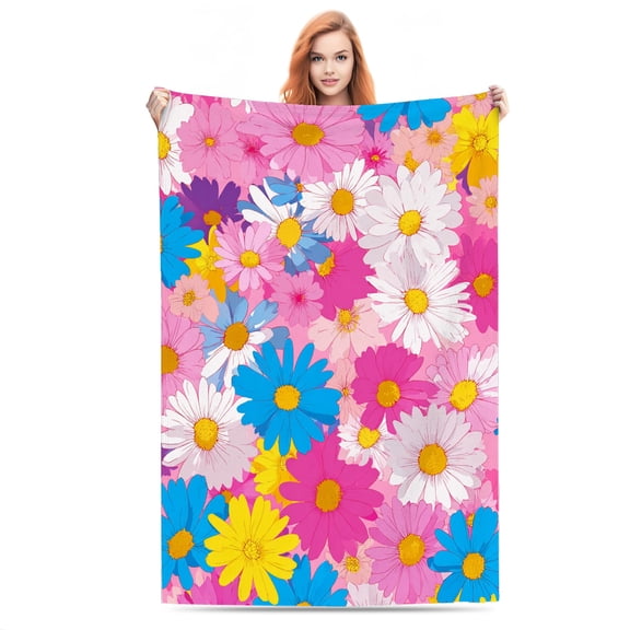 Colorful Daisy Blooms Soft Printed Throw Blanket - All-Season Cozy Indoor Use for Couch, Bed, Car, Camping & Travel - Perfect Gift for Kids, Boys and Girls