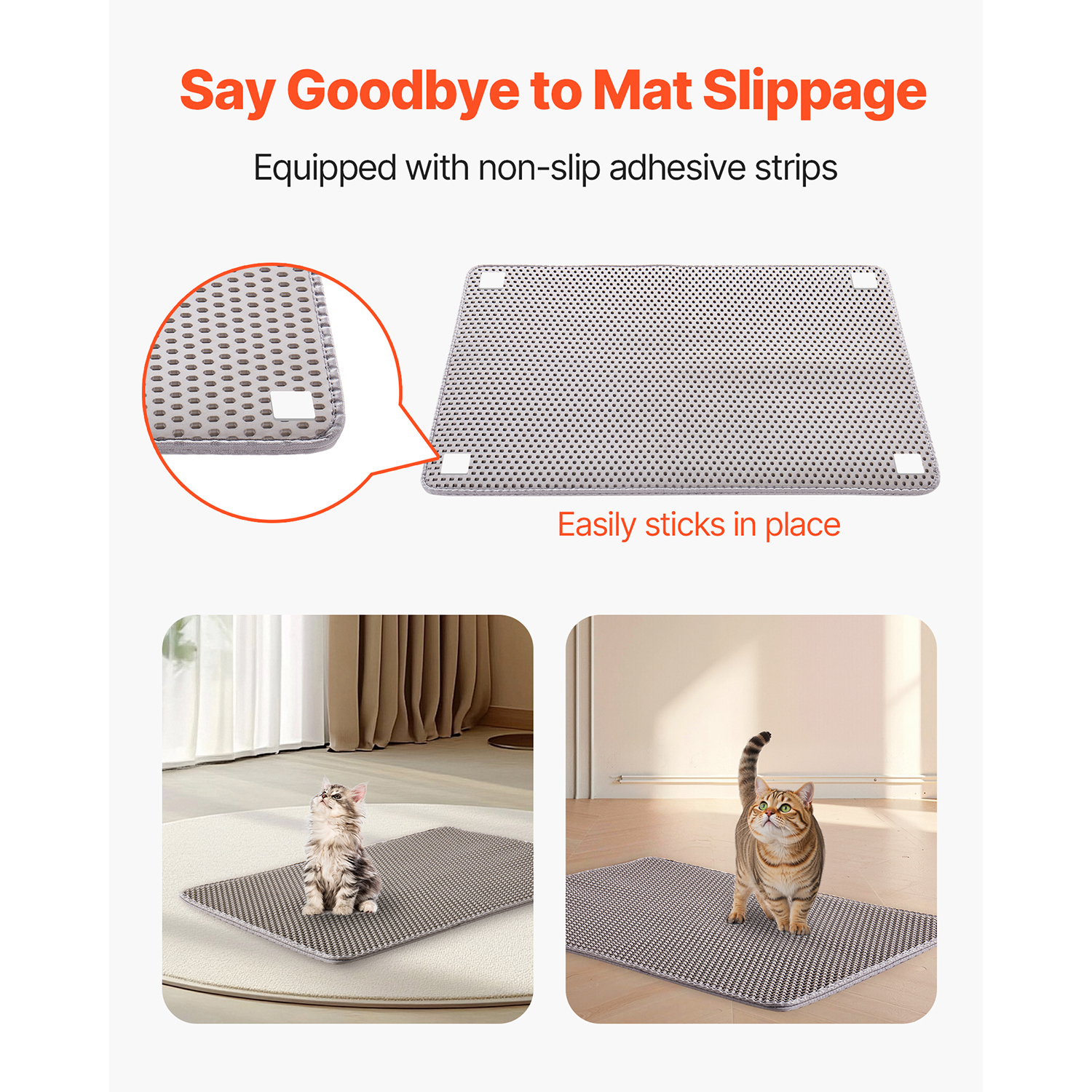 KFFKFF Cat Litter Mat, 30 x 24 in, Double-Layer Design, Non-Slip & Waterproof, Honeycomb Pattern for Trapping Litter, Gentle on Paws, Washable Large Mat for Indoor Cats