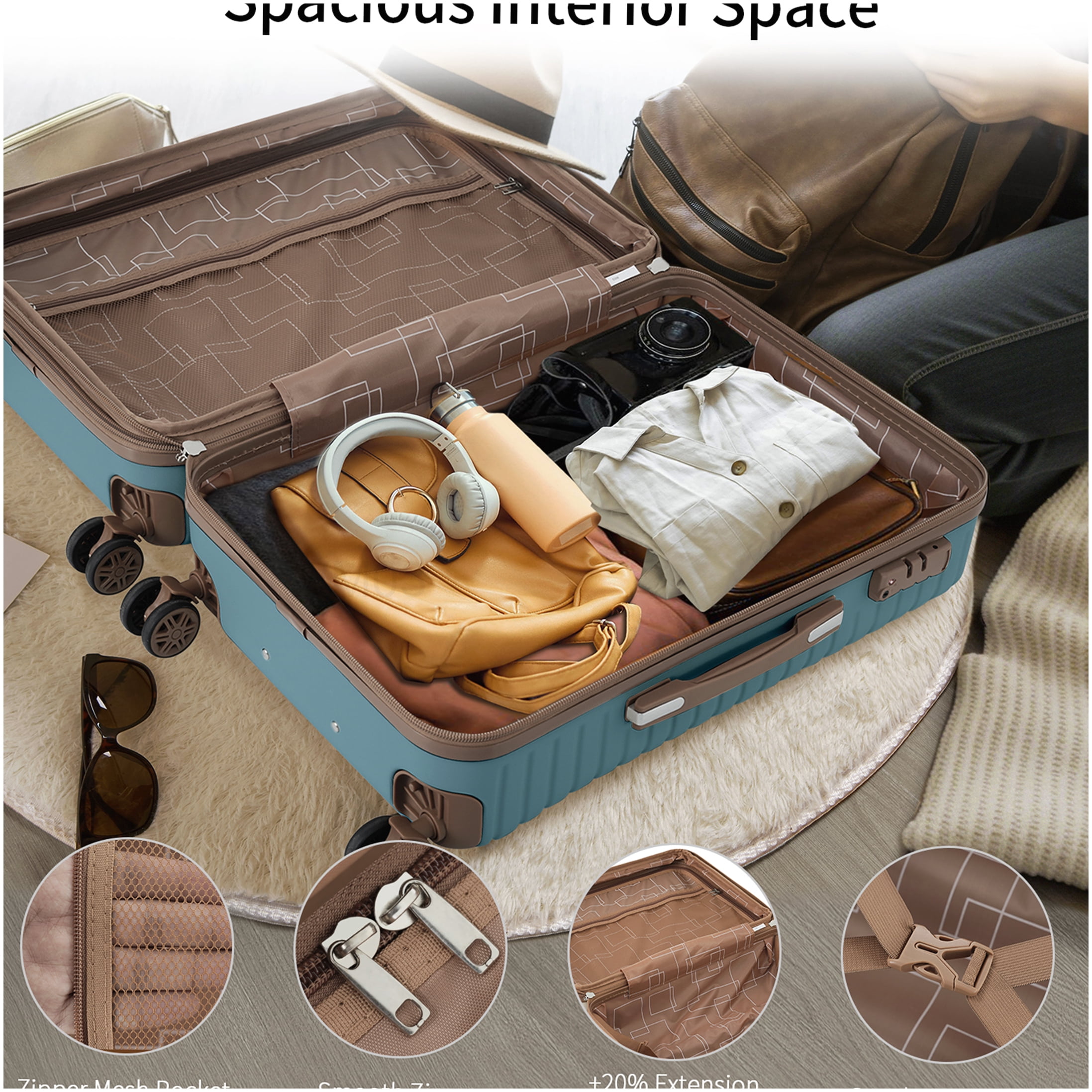 Lightweight ABS Hardshell Suitcase Set with TSA Lock, Spinner Wheels, Carry-On and Check-In Luggage in Blue