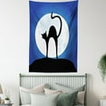 thumbnail image 4 of Silhouette Tapestry, Black Cat Full Moon Shade Night Sky Illustration, Wall Hanging for Bedroom Living Room Dorm Decor, 60W X 80L Inches, Charcoal Grey Baby Blue White Cobalt Blue, by Ambesonne, 4 of 5