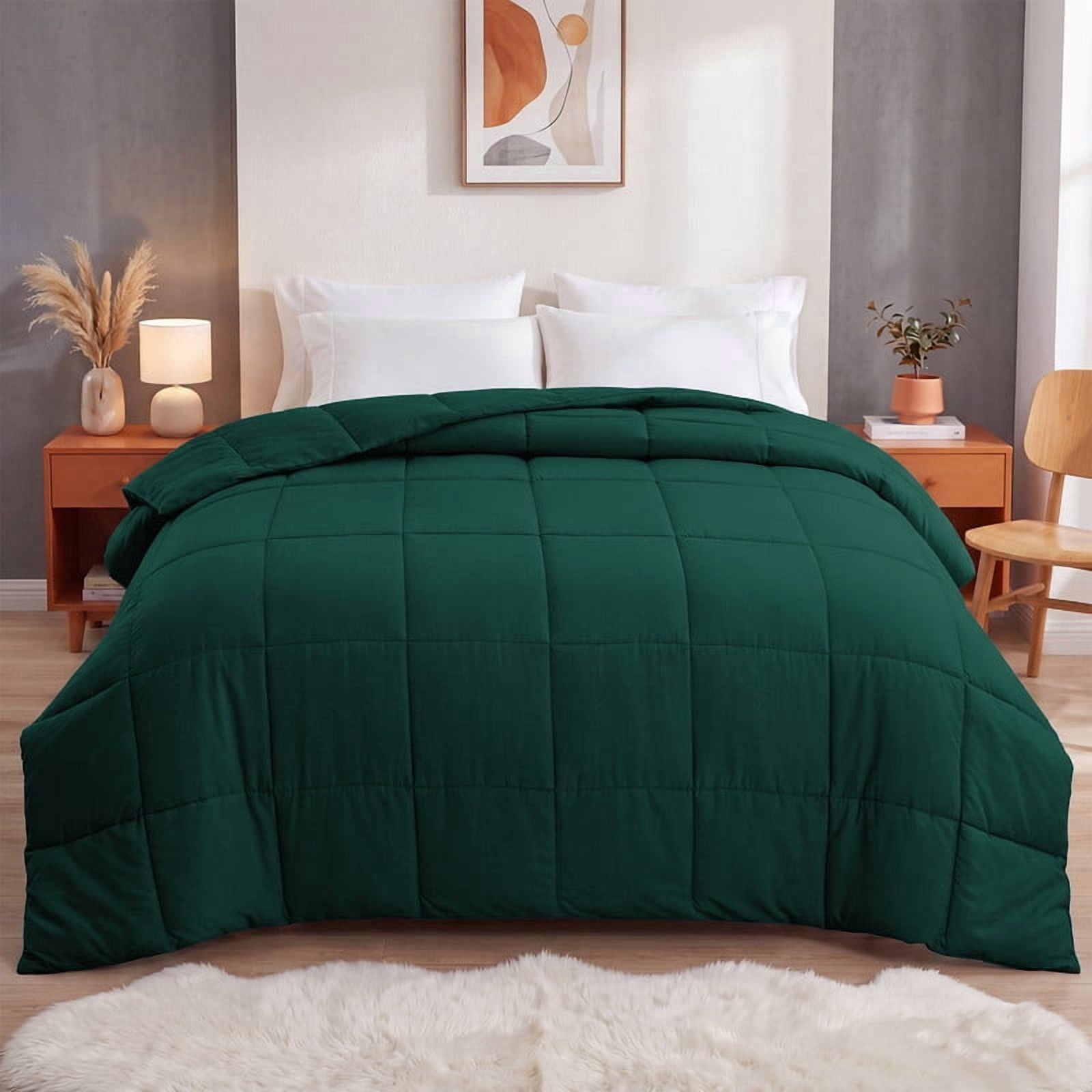 Bedding Comforter Down Alternative Twin Size, Cooling Duvet Insert with Corner Tabs and Box Stitched, Lightweight Bedding Quilted Comforter for All Season, Green